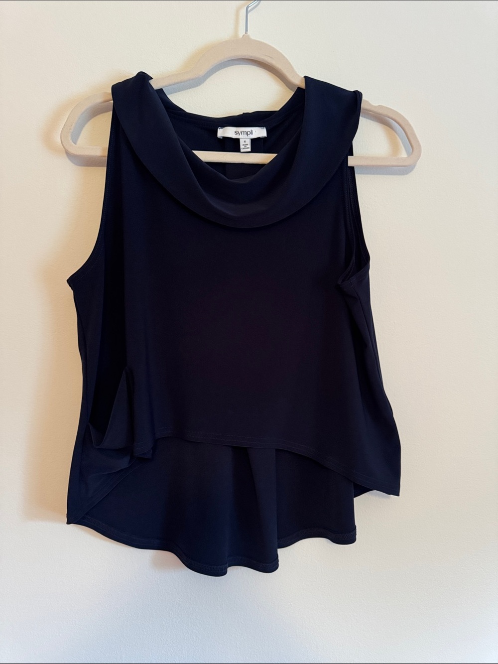 Sympli Navy Draped Cowl Neck Layered Tank